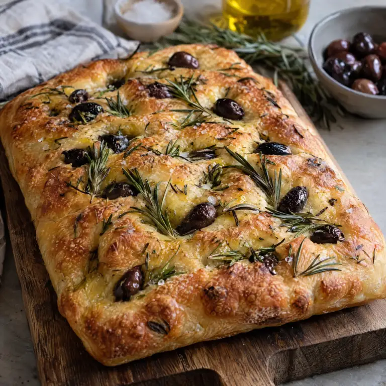 Focaccia z rozmarynem i oliwkami, bez wyrabiania