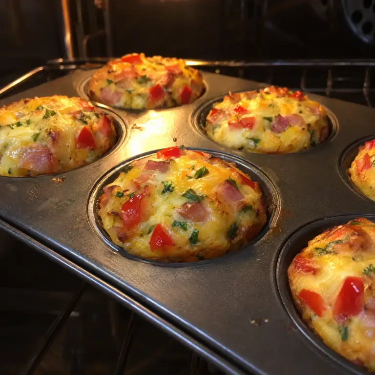 Muffinki jajeczne z szynką i papryką z piekarnika