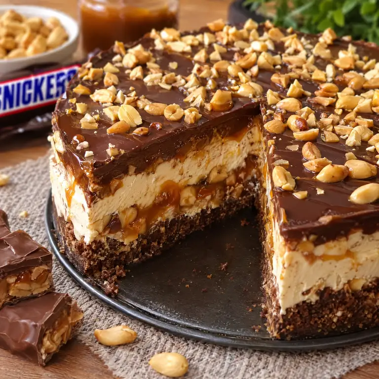Ciasto snickers bez pieczenia z orzeszkami i karmelem