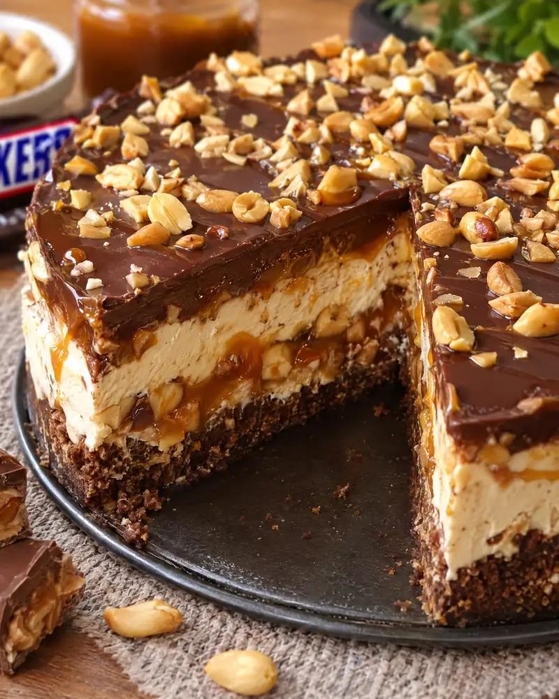 Ciasto snickers bez pieczenia z orzeszkami i karmelem